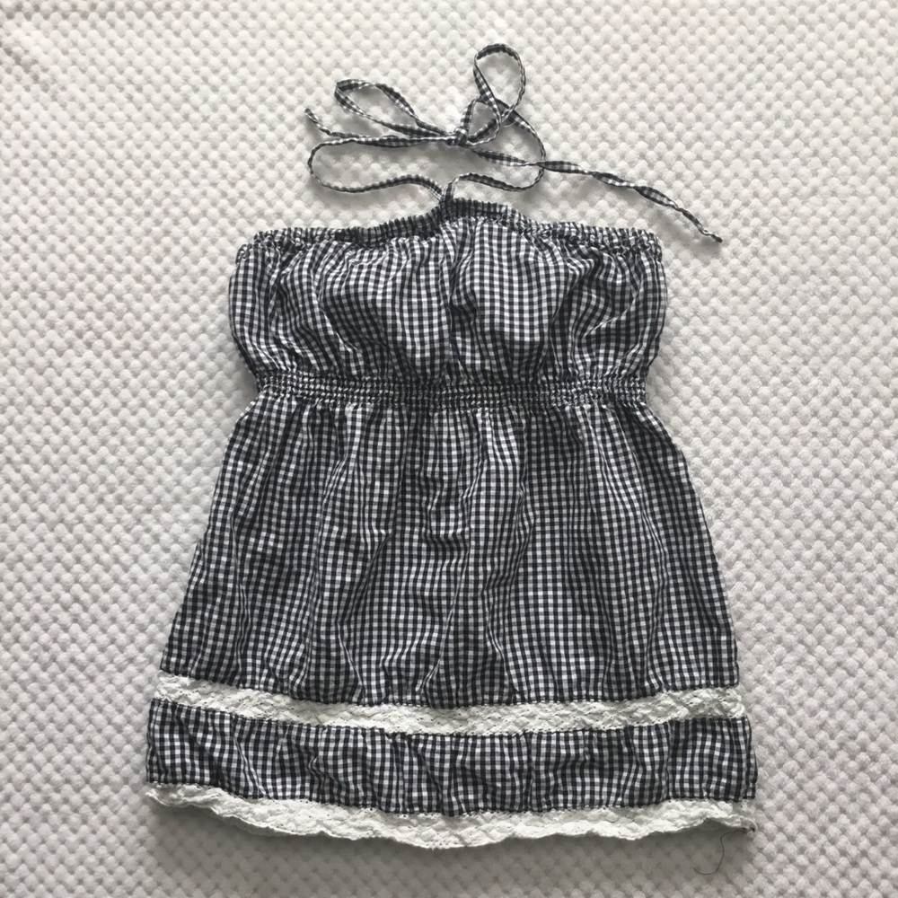 Black and White Gingham Halter Top Small EUC